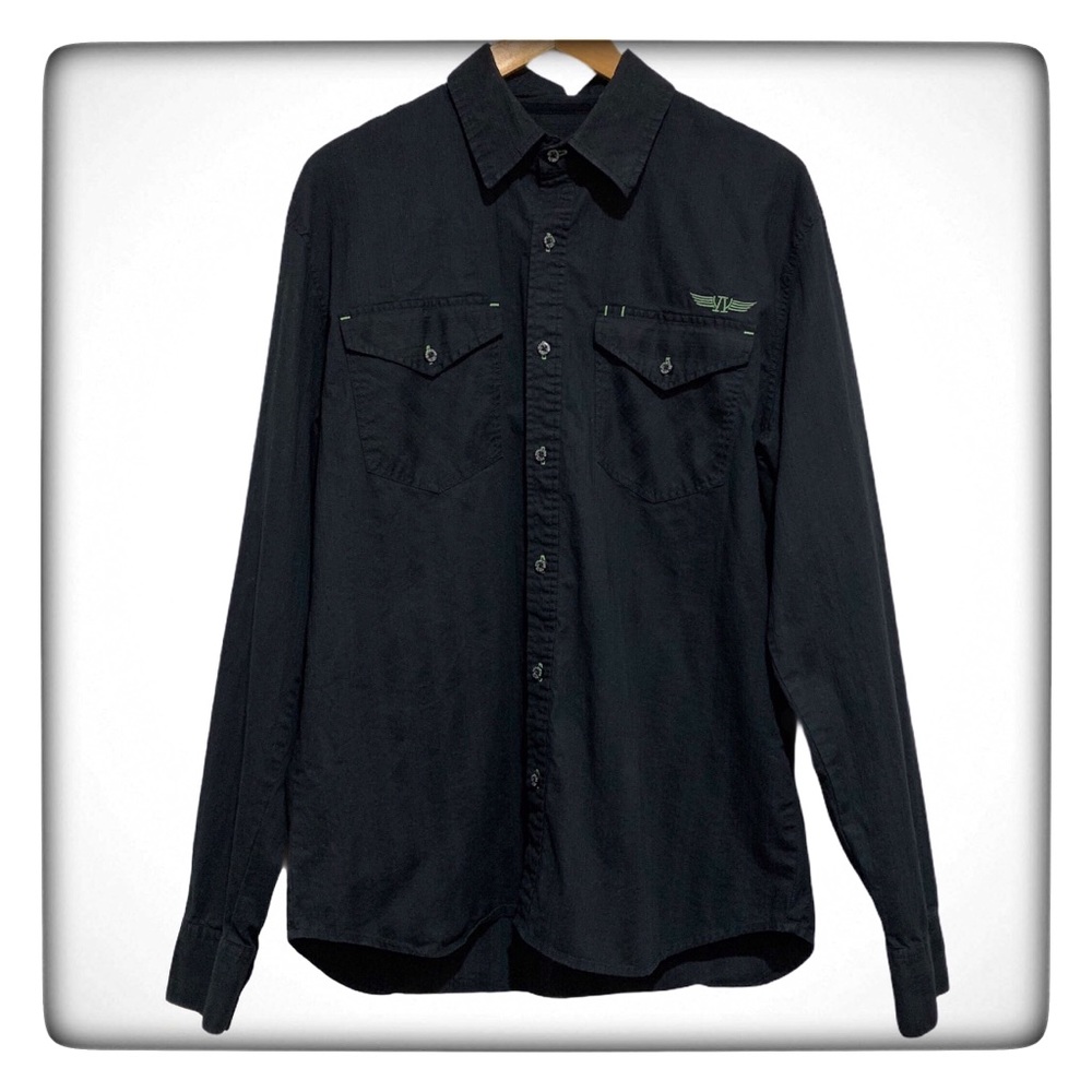 Affliction Black Premium Long Sleeve Button Up Black Shirt Logo Buttons Large